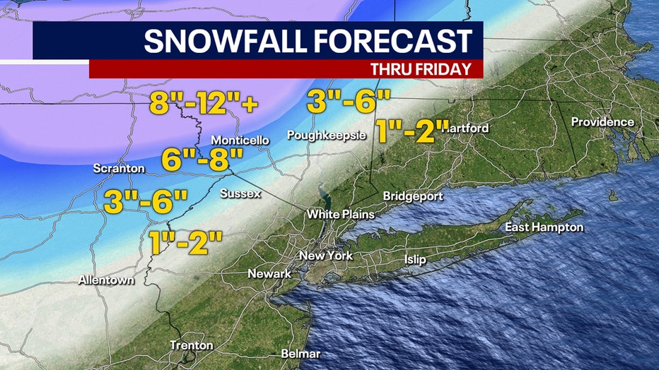 Map showing snowfall forecast