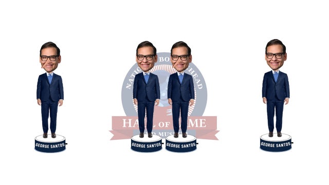 George Santos bobbleheads play audio clips of alleged lies in his own words