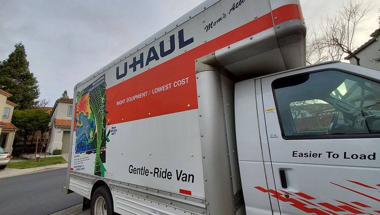 UHaul moving truck parked in a suburban neighborhood in San Ramon, California, February 2, 2020.