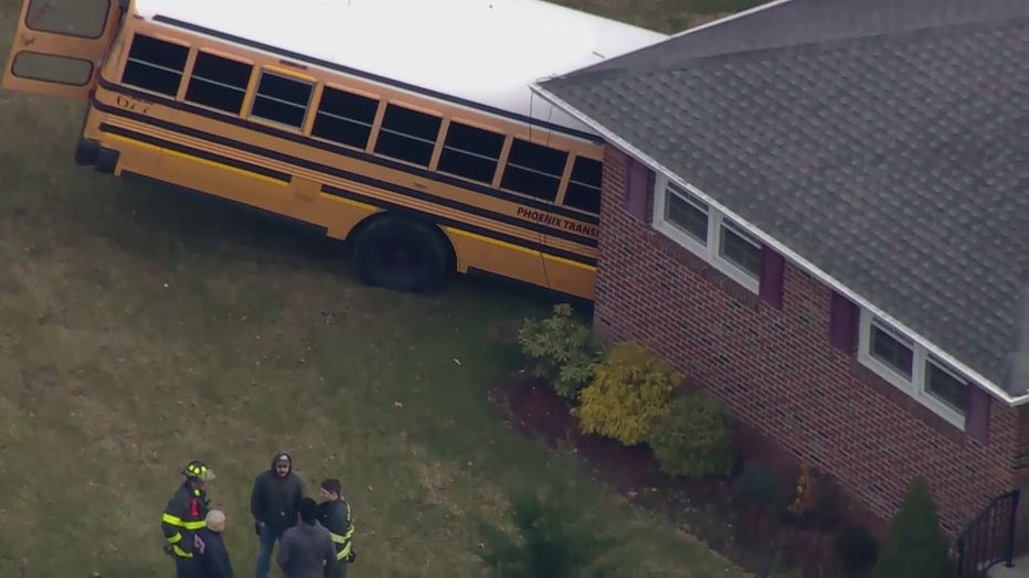 A school bus crashed into a home in West Caldwell, NJ.
