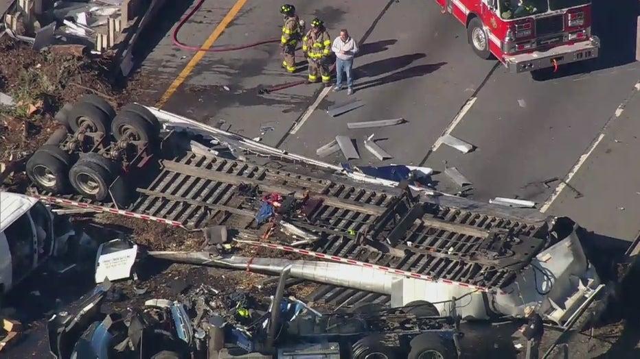 A tractor trailer went off an overpass on the Cross Westchester Expressway (I-287) on Wednesday morning.