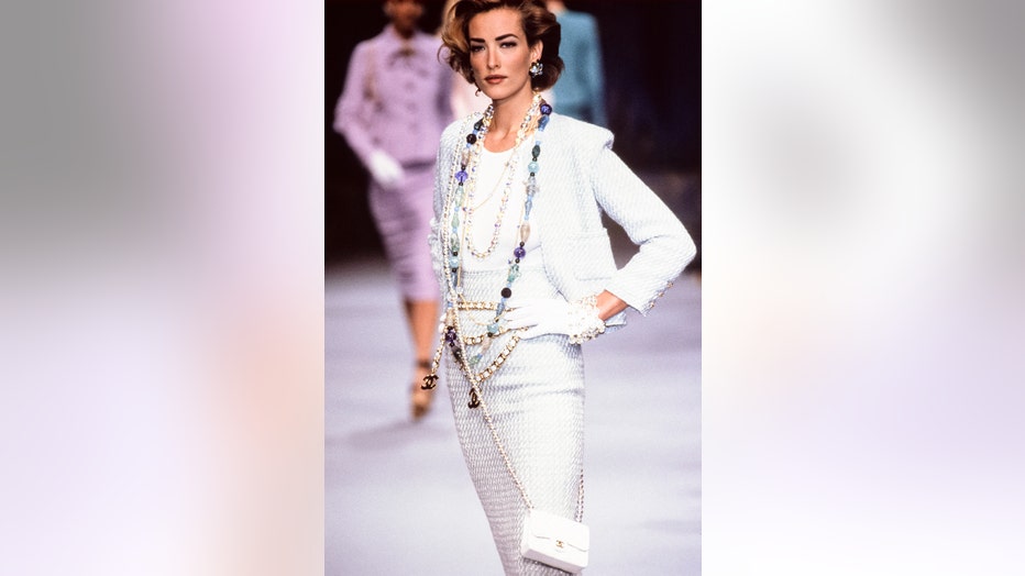 Tatjana Patitz walks the runway at the Chanel Ready to Wear Spring/Summer 1991-1992 fashion show during the Paris Fashion Week in October, 1991 in Paris, France. (Photo by Victor VIRGILE/Gamma-Rapho via Getty Images)