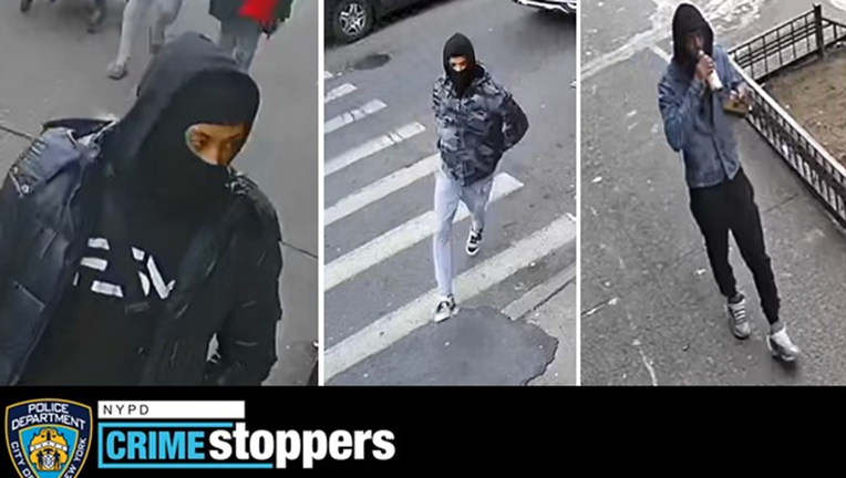 Surveillance photos show three of the six individuals near the location of the assault. 