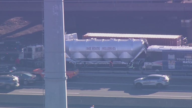 An NJ Transit bus crashed into a truck on the NJ Turnpike.