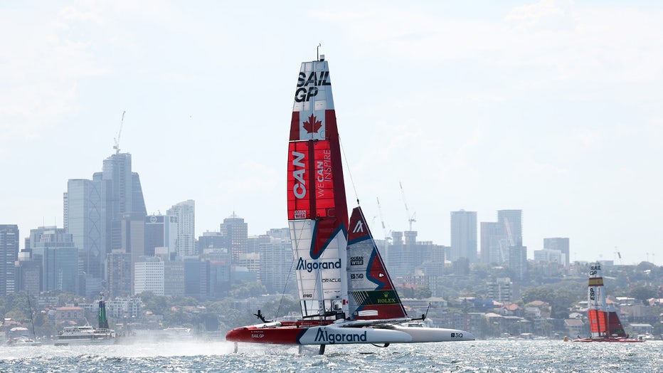 SYDNEY, AUSTRALIA - FEBRUARY 18: Canada SailGP team prepares to race during day one of SailGP Australia on Sydney Harbour on February 18, 2023 in Sydney, Australia. (Photo by Matt King/Getty Images)