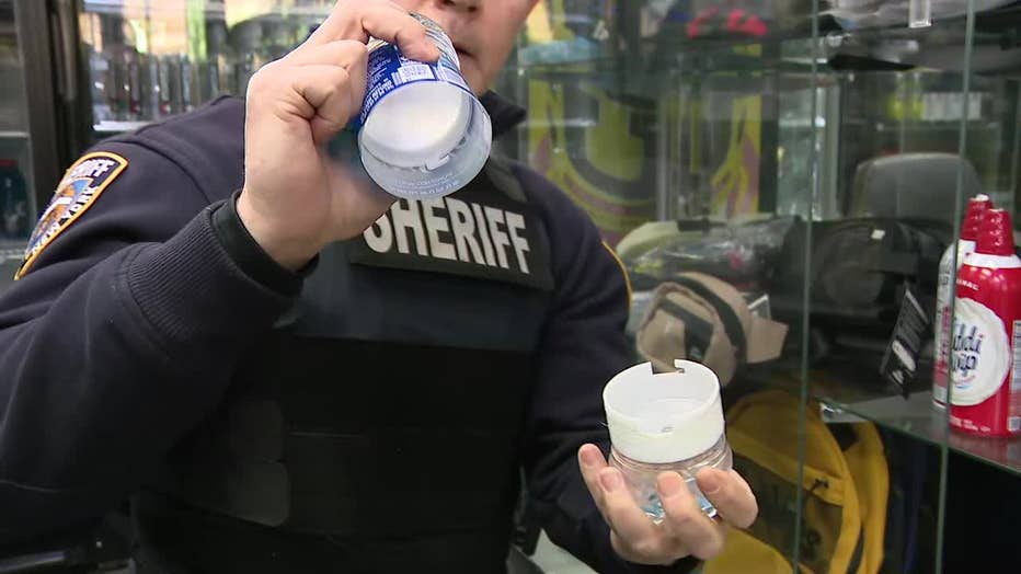 Officers showed some tricks being used, including a water bottle where the bottom detachs to hide drugs inside.