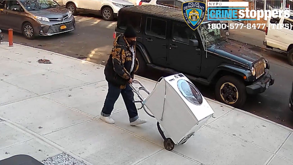 The NYPD says this man helped steal appliances from a Brooklyn residential building.