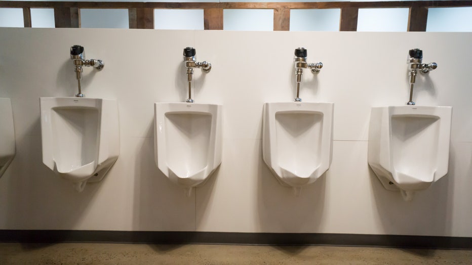 A long line of urinals awaits a multitude of men in a large restroom in Brooklyn in New York on Sunday, January 17, 2016 . (�� Richard B. Levine) (Photo by Richard Levine/Corbis via Getty Images)