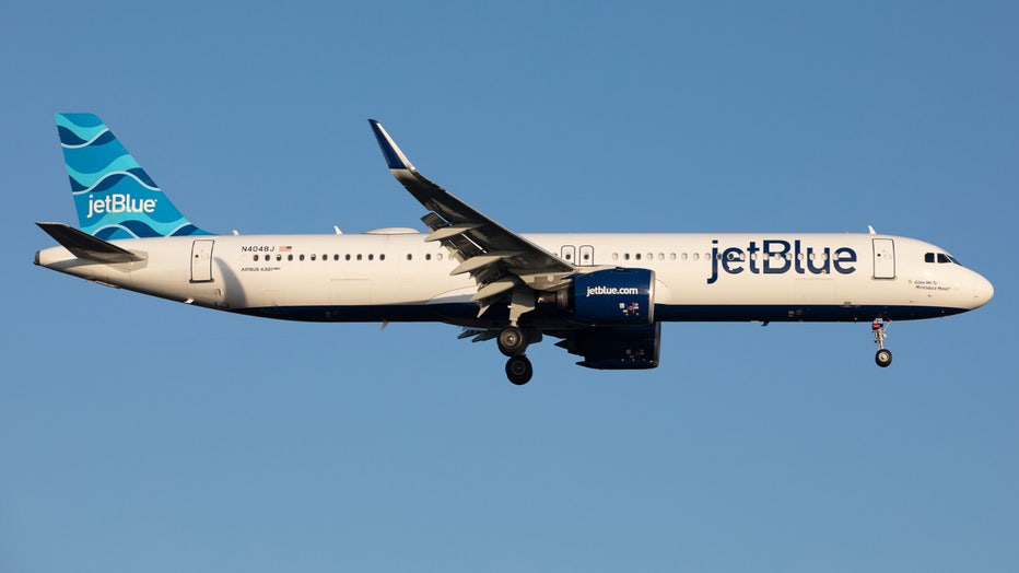 A Jet Blue Airbus A321 landing at London Heathrow Airport, Hounslow, United Kingdom Wednesday 14th December 2022. (Photo by Robert Smith/MI News/NurPhoto via Getty Images)