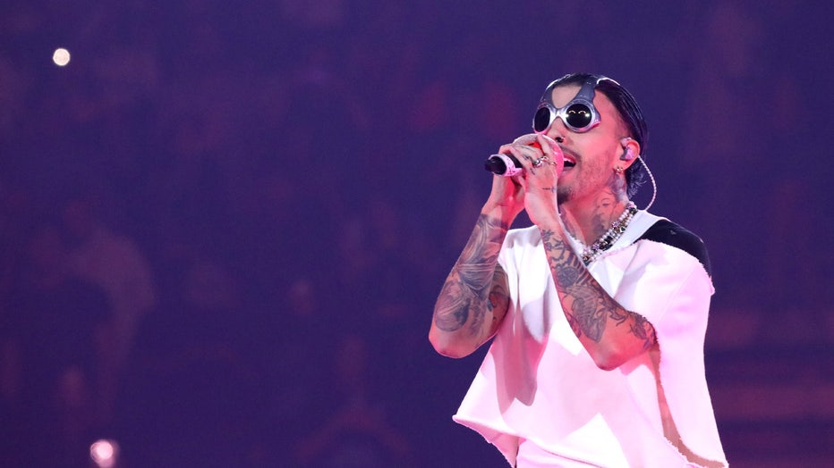 TORONTO, ONTARIO - MARCH 21: Rauw Alejandro performs at Scotiabank Arena on March 21, 2023 in Toronto, Ontario. (Photo by Jeremychanphotography/Getty Images)