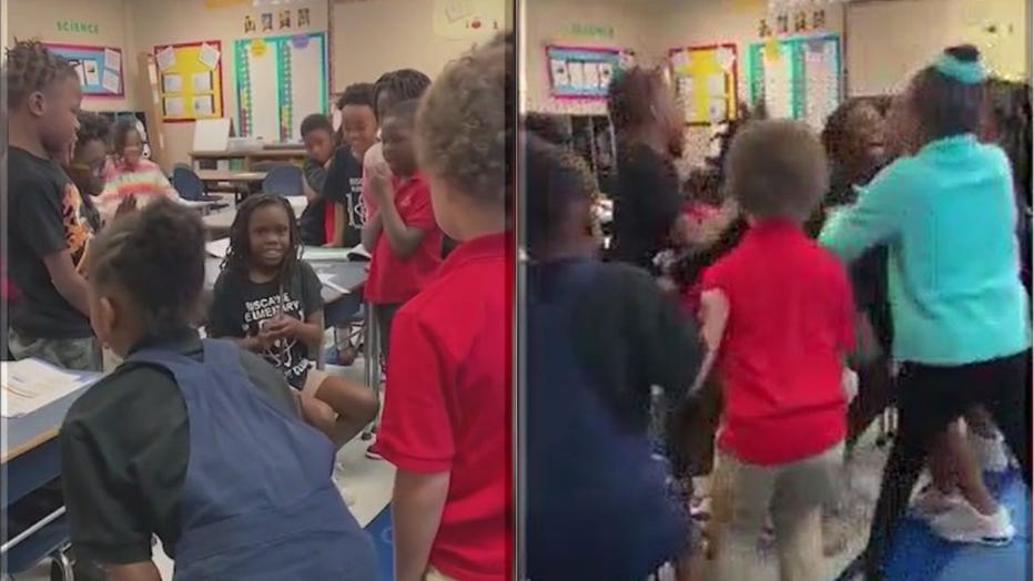 Mr. Dwayne Taylor’s second grade classroom is pictured celebrating in a now viral video recorded at Biscayne Elementary School in Jacksonville, Florida.