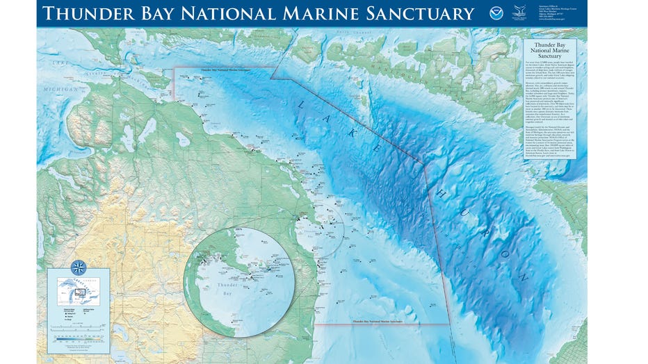 Map showing the boundaries of Thunder Bay National Marine Sanctuary in Lake Huron (Image Credit: NOAA Thunder Bay National Marine Sanctuary)