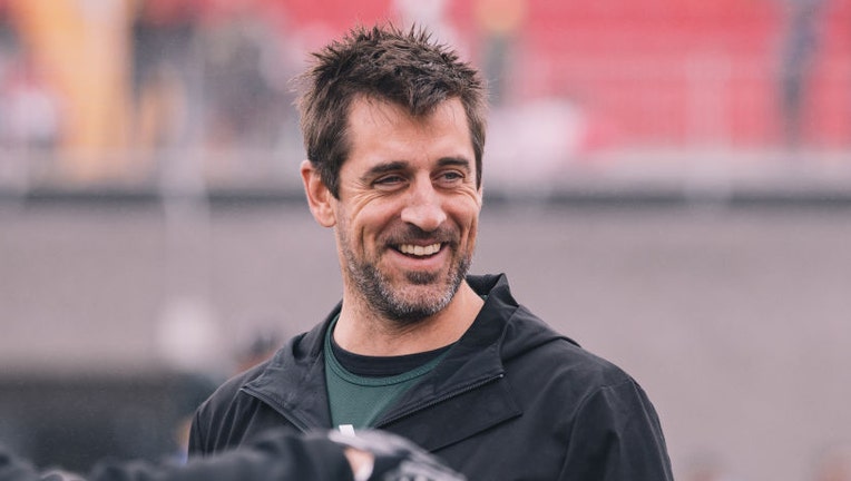 FILE - Quarterback Aaron Rodgers at Celebrity Flag Football Charity Event at Saddleback College on March 11, 2023, in Orange County, CA. (Photo by Aubrey Lao /Getty Images)