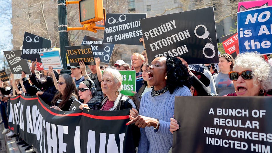 Protesters gather outside Manhattan courthouse during Trump trial