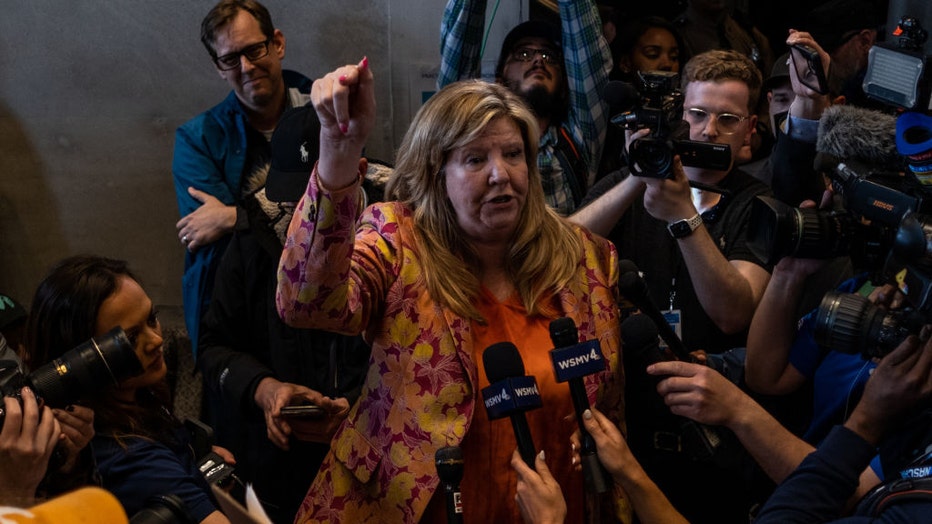 Democratic state Rep. Gloria Johnson of Knoxville speaks after a vote to expel Justin Jones of Nashville from the governing body on April 6, 2023, in Nashville, Tennessee. (Photo by Seth Herald/Getty Images)