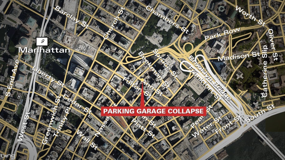 Lower Manhattan Parking Garage Collapse Leaves 1 Dead 5 Injured   Parking Garage Collapse Map 