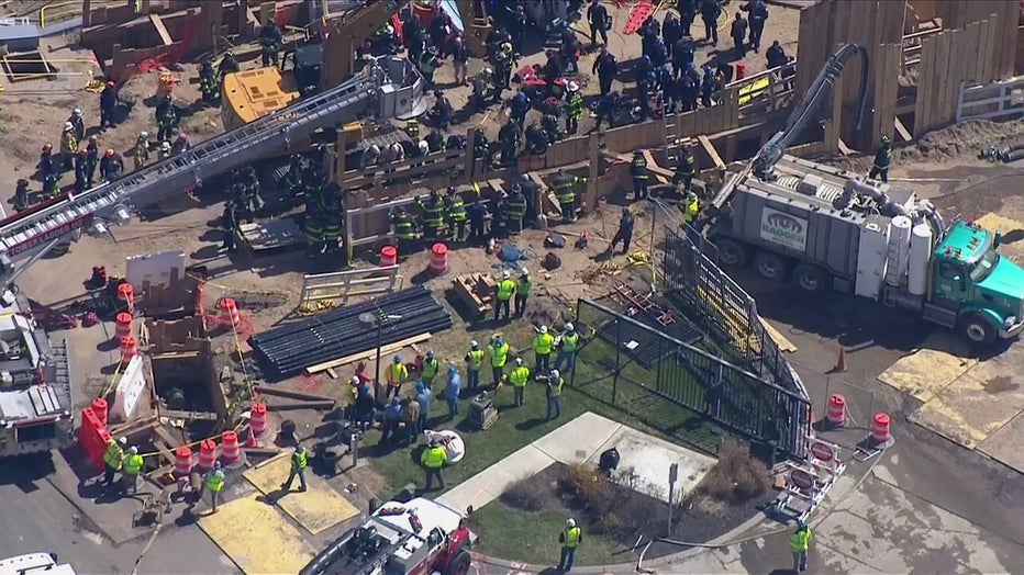 The large emergency response is pictured at the construction site at JFK on April 3, 2023. (Credit: FOX 5 New York)