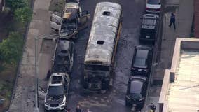 Massive school bus fire erupts in Rego Park, Queens; no injuries reported