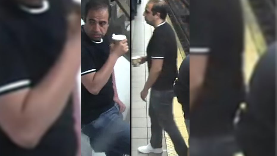 The male suspect is pictured in provided images. He was described as having a light complexion, approximately 30 to 40 years old, and roughly 5 feet, 6 inches to 5 feet, 7 inches tall.