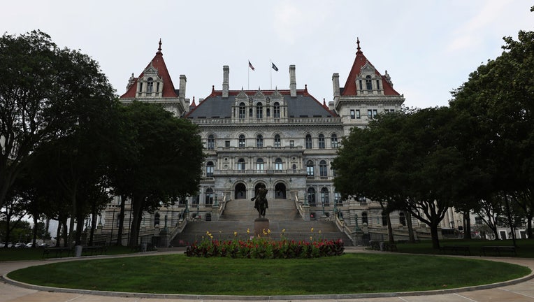 ALBANY, NEW YORK - AUGUST 11: The New York State Capitol is seen on August 11, 2021 in Albany, New York. Lt. Gov. and incoming NY Gov. Kathy Hochul gave her first press conference after Gov. Andrew Cuomo announced that he will be resigning following the release of a report by the New York State Attorney General Letitia James, that concluded that Cuomo sexually harassed nearly a dozen women. Hochul will be New Yorks first woman governor. (Photo by Michael M. Santiago/Getty Images)