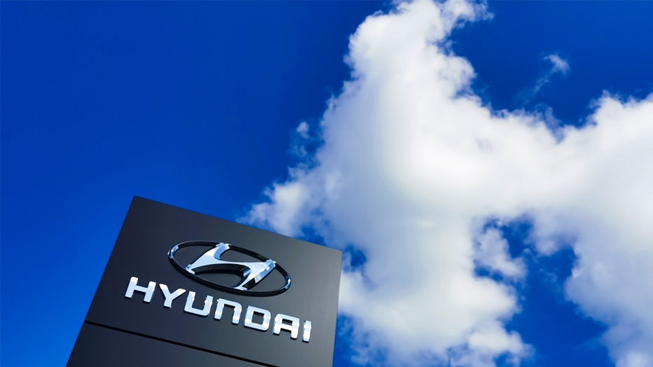 Hyundai car logo is pictured in Krakow, Poland on August 18, 2021. (Photo by Beata Zawrzel/NurPhoto via Getty Images)
