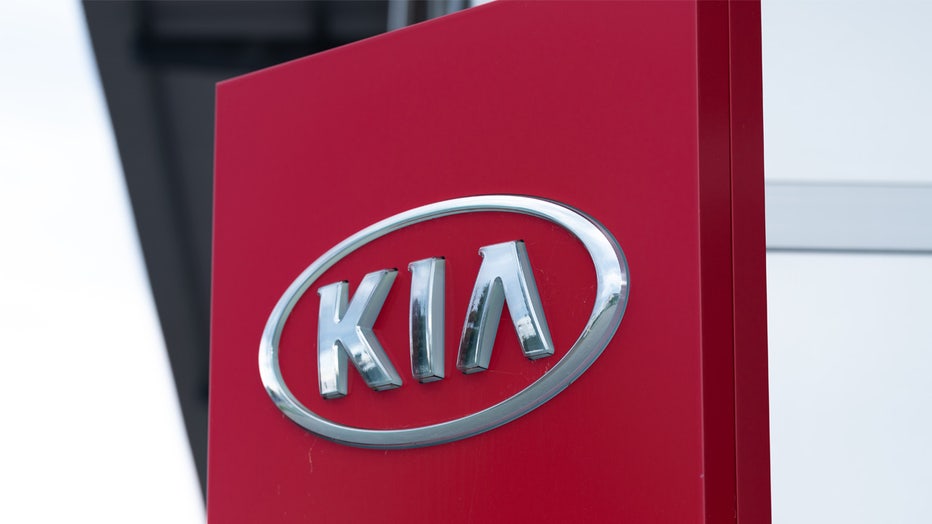 19 May 2022, Baden-Wuerttemberg, Rottweil: The logo of the South Korean car manufacturer KIA can be seen on a sign in front of a car dealership. Photo: Silas Stein/dpa (Photo by Silas Stein/picture alliance via Getty Images)