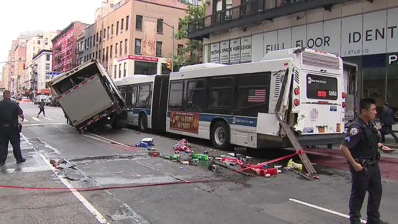 MTA bus, box truck collide on Upper East Side