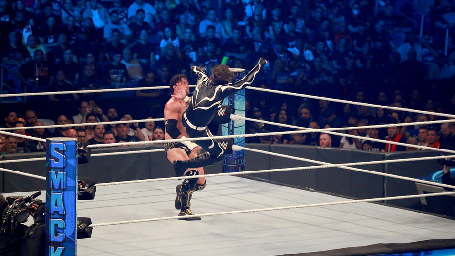 SAN JUAN, PUERTO RICO - MAY 05: Shinsuke Nakamura and Karrion Kross wrestle during the WWE SmackDown at Coliseo de Puerto Rico José Miguel Agrelot on May 05, 2023 in San Juan, Puerto Rico.(Photo by Gladys Vega/Getty Images)