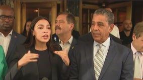 AOC, House Democrats' migrant crisis tour interrupted by protesters outside Roosevelt Hotel