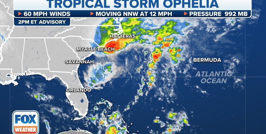 Tropical Storm Ophelia develops off North Carolina as strong winds, rain to lash East Coast