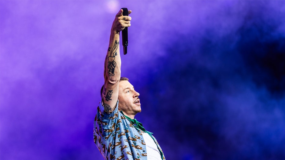 BERLIN, GERMANY - SEPTEMBER 10: Macklemore performs live on stage during a concert at day 2 of Lollapalooza Berlin 2023 at Olympiapark on September 10, 2023 in Berlin, Germany. (Photo by Gina Wetzler/Redferns)