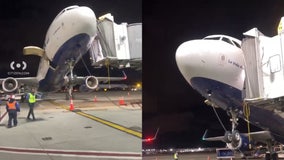 JetBlue plane tilts back after landing at JFK Airport