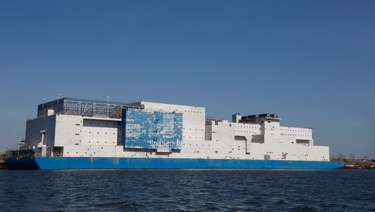 NEW YORK, NY - MARCH 9: The Vernon C. Bain Center, a jail built on a barge sits in the East River across from the Rikers Correctional Center on March 9, 2021 in New York City. (Photo by Gary Hershorn/Getty Images)