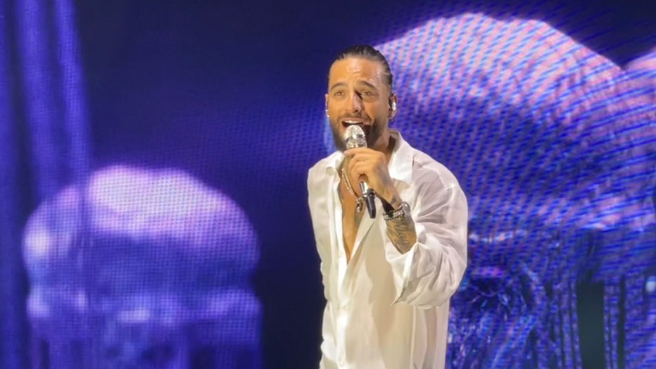 SUGAR LAND, TEXAS - OCTOBER 1: Maluma onstage at Smart Financial Centre at Sugar Land, Oct. 1, 2023. (Joey Guerra/Houston Chronicle via Getty Images)