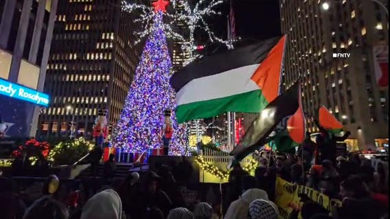 Pro-Palestinian protests erupt near Rockefeller Center tree lighting; demonstrations seen near Fox News tree