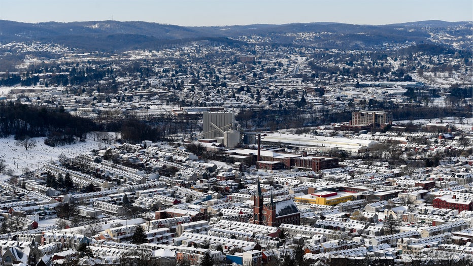 Reading, PA - December 17: Snow covers South Reading, as seen from the Pagoda on Mount Penn. In Reading Thursday morning December 17, 2020 the day after a big snowstorm hit the area. (Photo by Ben Hasty/MediaNews Group/Reading Eagle via Getty Images)