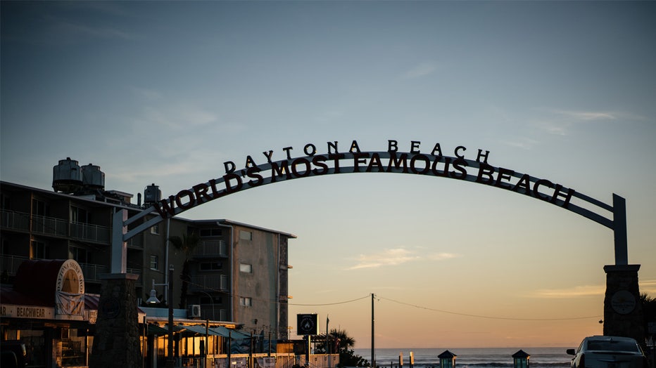 A sign reads "World's Most Famous Beach" in Daytona Beach, Florida, US, on Tuesday, Sept. 13, 2022. The rise of fentanyl has brought on the most dangerous phase yet in the USs decades-long opioid epidemic, causing a surge in overdose deaths and crippling efforts to end a devastating addiction crisis. Photographer: Thomas Simonetti/Bloomberg via Getty Images