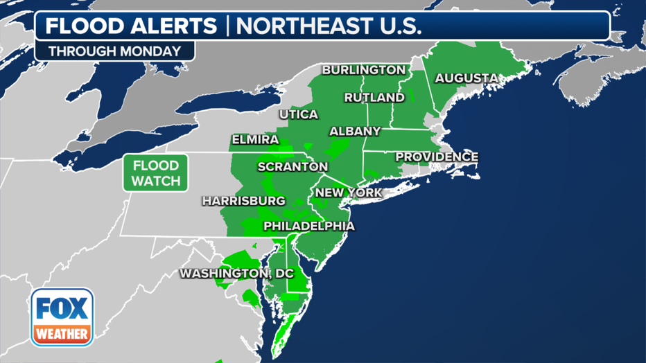 Flood Watches are in effect for the Northeast through Monday, Dec. 18, 2023. (FOX Weather)