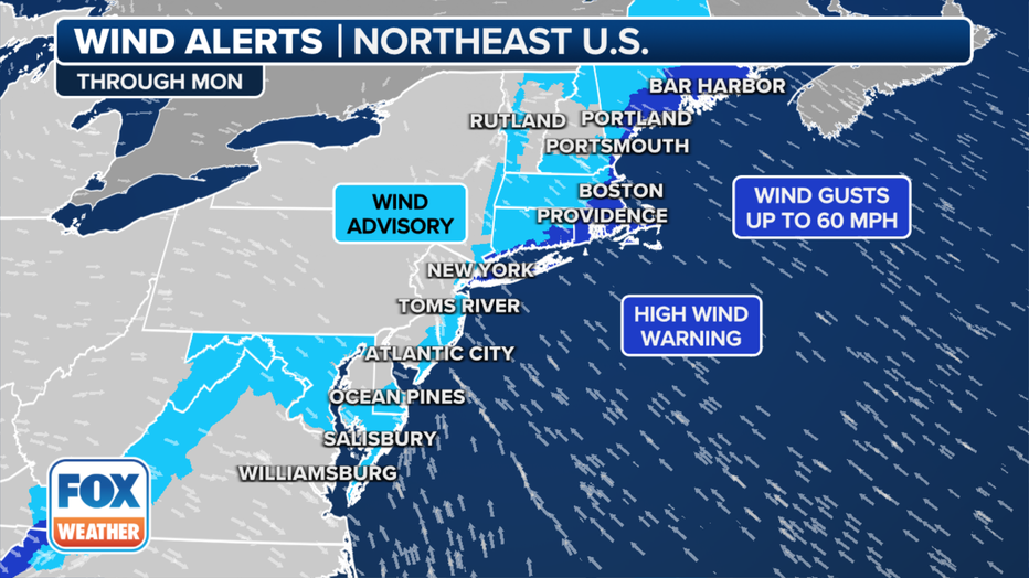 Wind alerts are in effect for parts of the Northeast. (FOX Weather)
