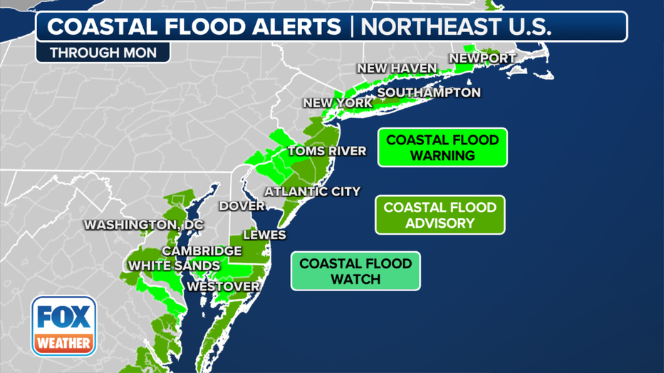 Coastal flood alerts are in effect along the Northeast coast. (FOX Weather)