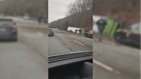 1 dead, 12 injured in tour bus rollover crash on NY highway