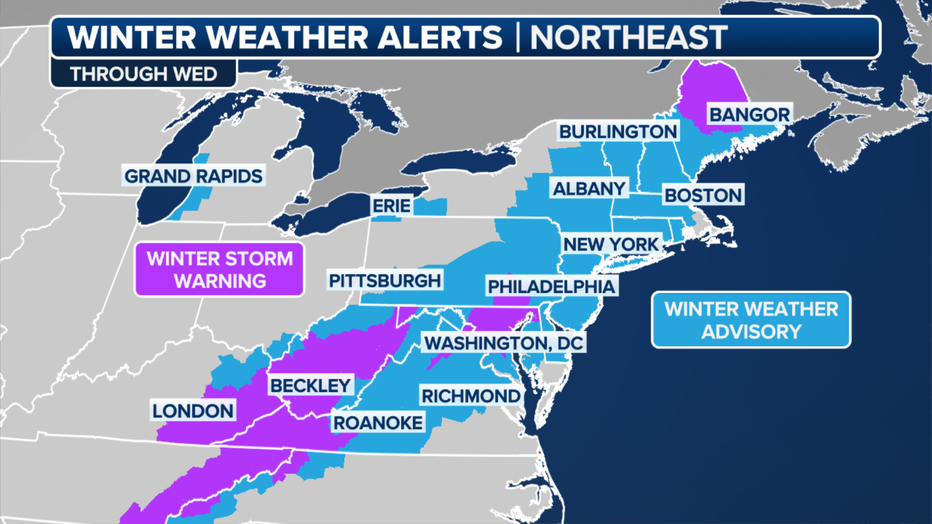 Winter weather alerts in effect through Tuesday, Jan. 16, 2024. (FOX Weather)