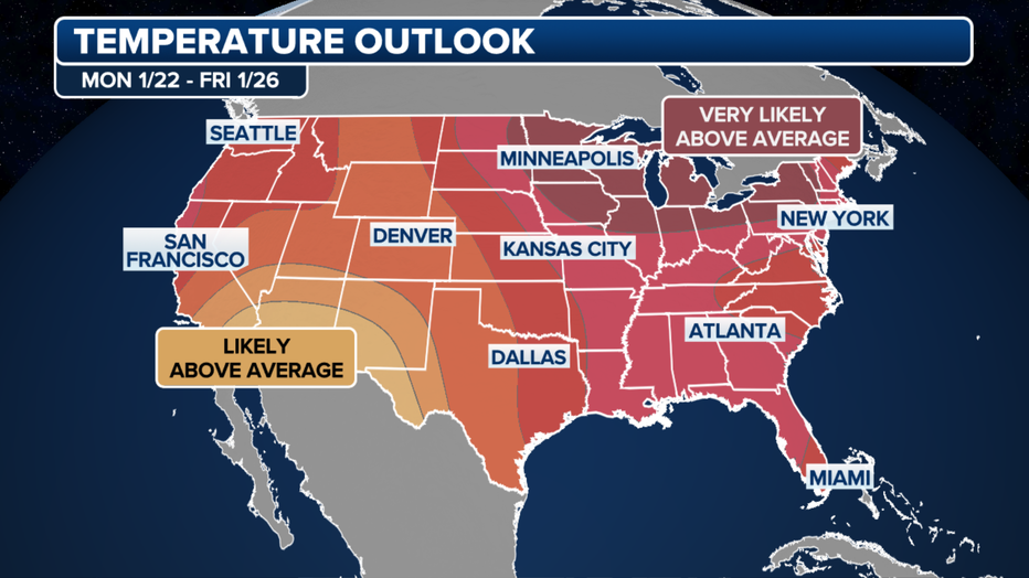 A look at the temperature outlook through Jan. 26, 2024. (FOX Weather)