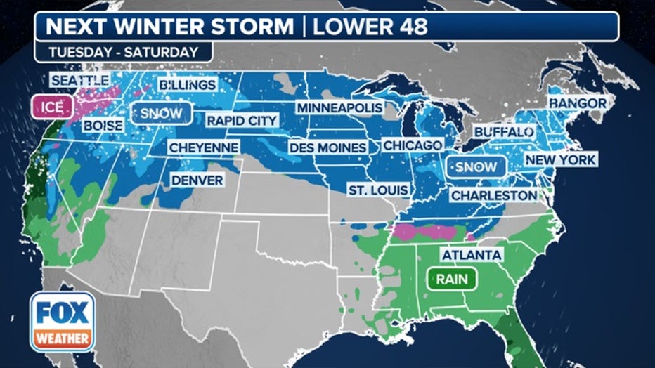 Another winter storm is set to make a cross-country journey through the end of the week. (FOX Weather)