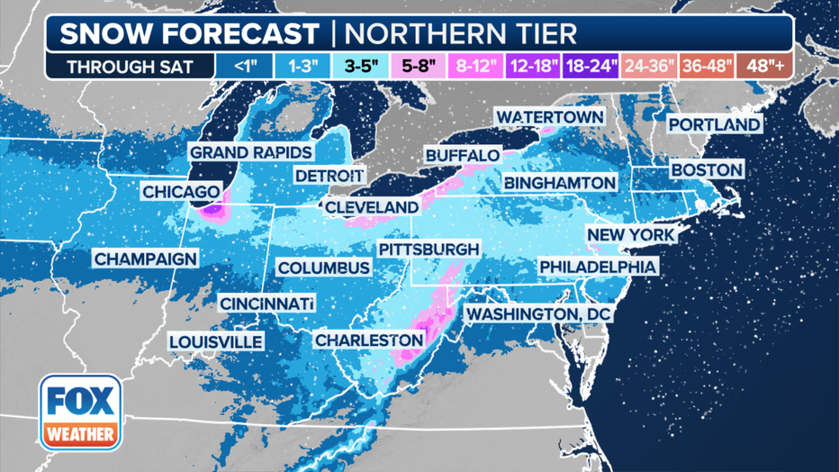 Forecast snow totals in the Northeast through Saturday, Jan. 20, 2024. (FOX Weather)