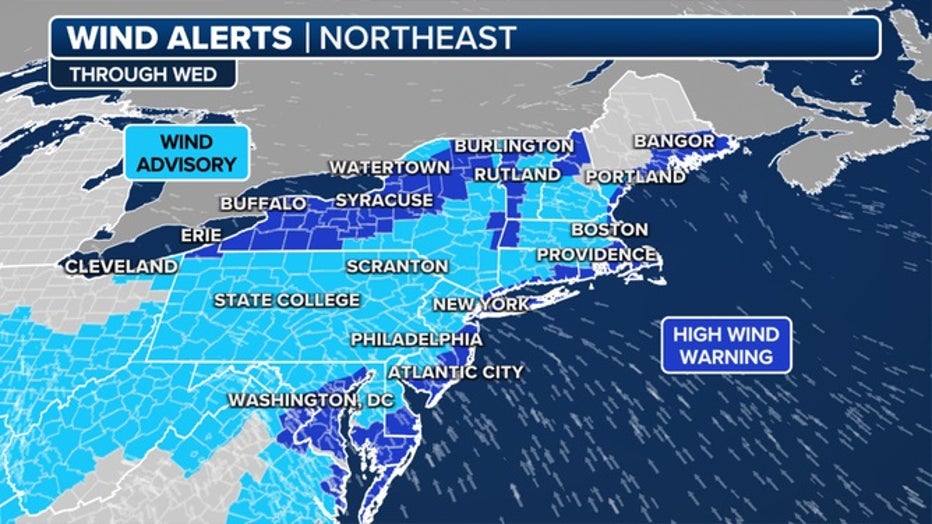 Here's a look at the current wind alerts for the Northeast. (FOX Weather)