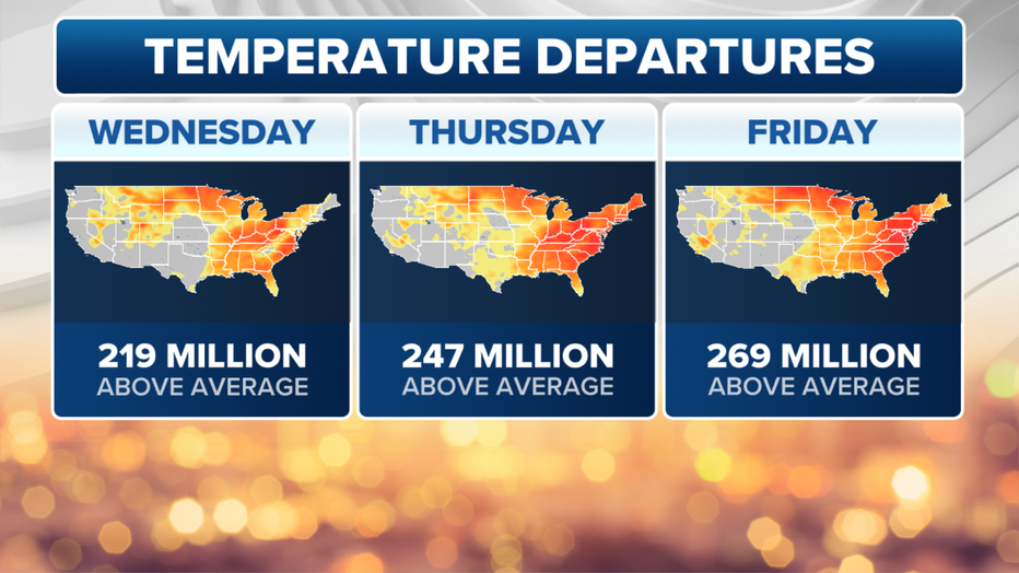 The temperature departures from average through Wednesday, Jan. 24, 2024. (FOX Weather)