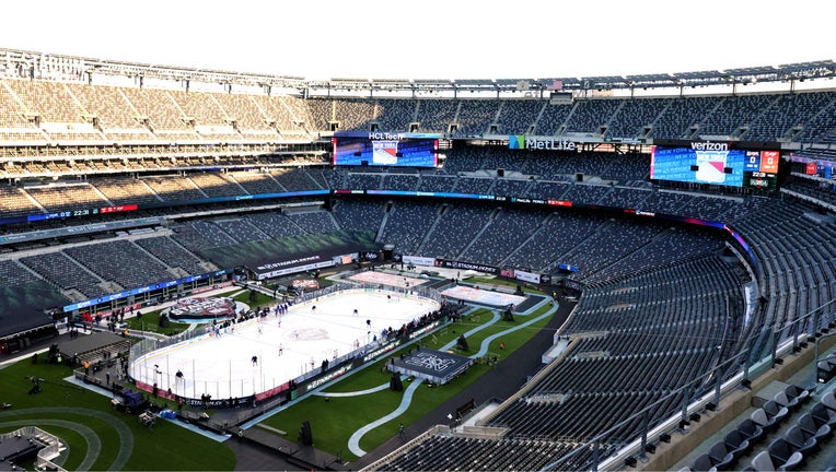 EAST RUTHERFORD, NEW JERSEY - FEBRUARY 16: A general view is seen of New York Rangers practice at MetLife Stadium on February 16, 2024 in East Rutherford, New Jersey. (Photo by Len Redkoles/NHLI via Getty Images)