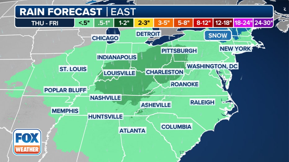 Rain is in the forecast through Friday in the East. (FOX Weather)
