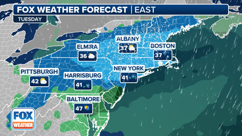 Here's a look at Tuesday's forecast in the East. (FOX Weather)